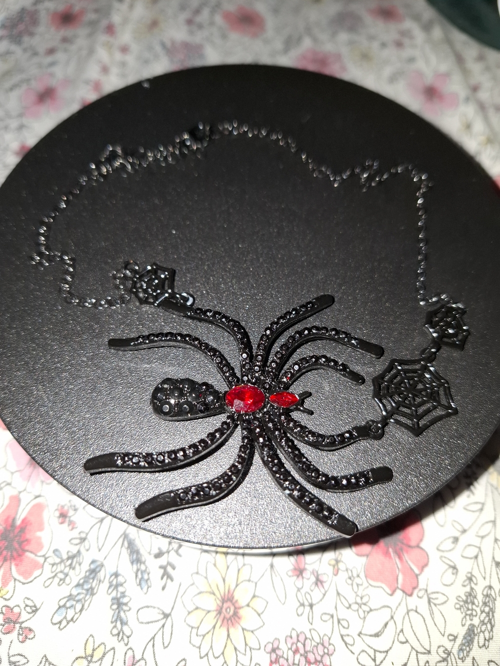 Black Spider Pendant Necklace with Red Gemstone Accents - Women Jewelry